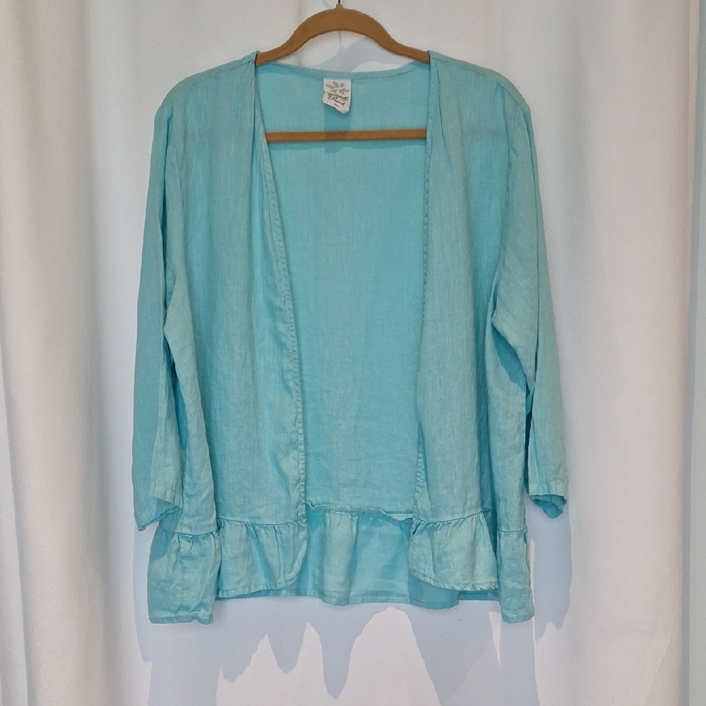 Match Point Light Blue Open Front Cardigan 100% Linen